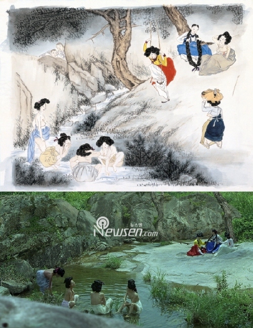 신윤복 그림 재현한 ‘미인도’, 기녀 목욕 ‘단오풍정’ 똑같네 - 손에 잡히는 뉴스 눈에 보이는 뉴스 - 뉴스엔