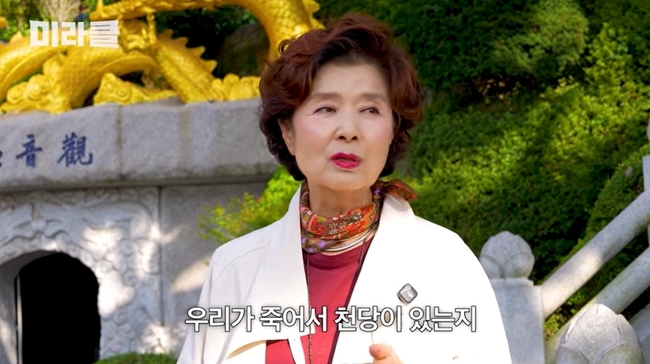 배우 윤미라, 사찰 방문 영상서 스님 조언에 공감